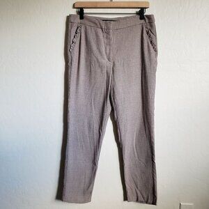 Zara Houndstooth Ankle Cropped Pants Trousers Ruffle Pockets Size Women's Large